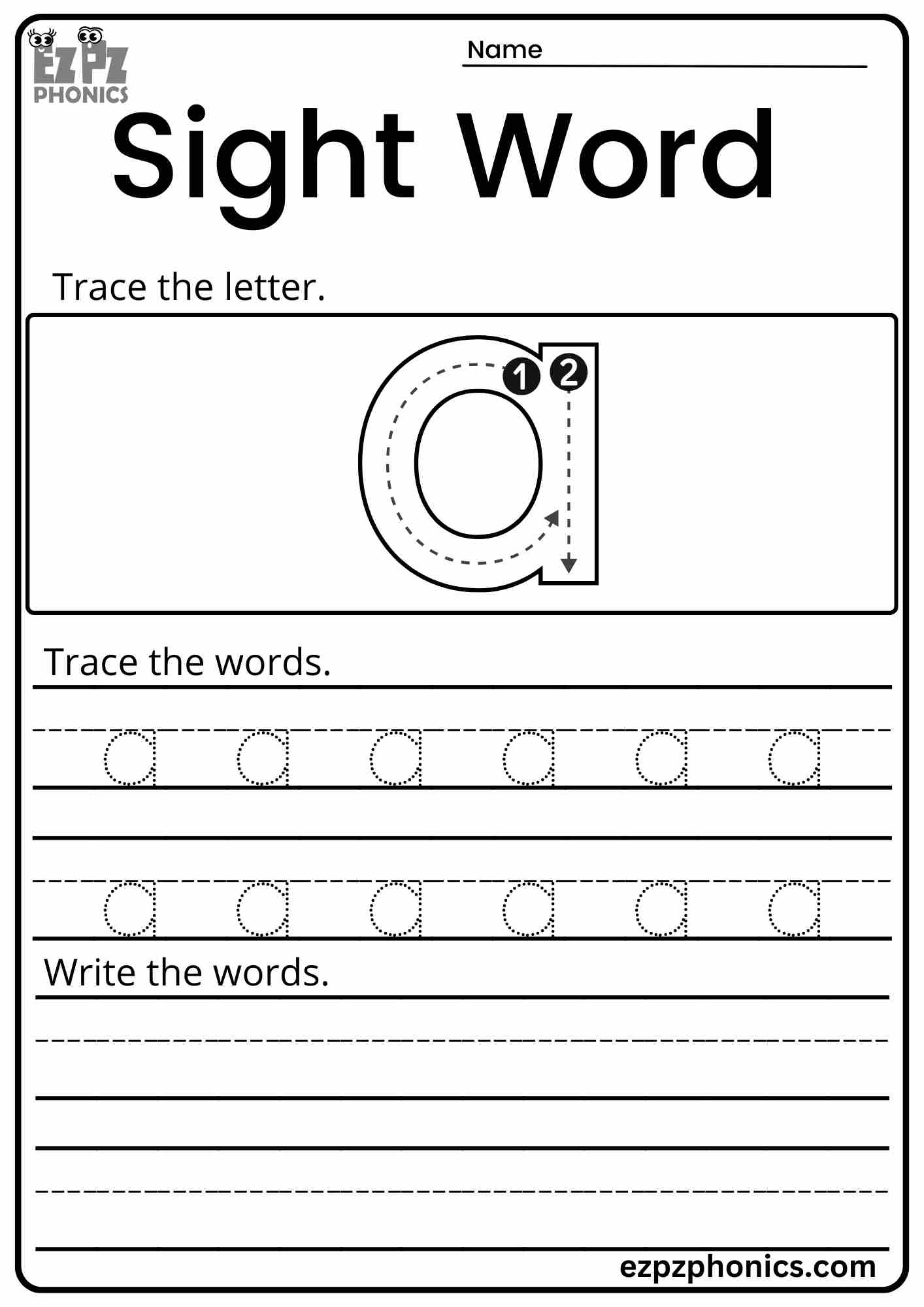 Dolch Sight Word "A" Activity for Early Learners PDF Download